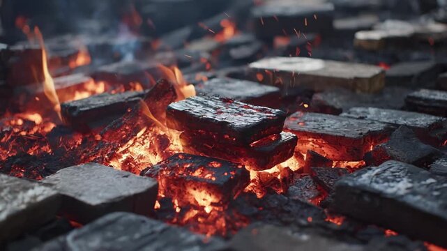 Medium shot capturing close interaction with iron and steel pieces emphasizing visual texture and structural differences during a forging process