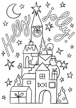 Christmas Graphic Town Coloring Page