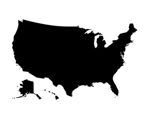 Black minimalist vector map illustration of United States country silhouette design for modern artwork