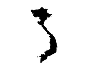 Black vector map silhouette illustration of Vietnam with minimalist cartographic outline style