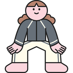 Stylized Cartoon Character With Brown Hair Wearing A Gray Tracksuit And Cream Colored Pants In A Squatting Pose Against A White Background