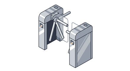 Turnstile gate in clean vector style, soft gray colors, access control