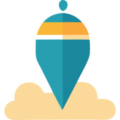 Teal Blue Location Pin Icon With Yellow Accent On A White Background And Orange Abstract Shape Below