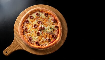 Pizza On A Wooden Board With Black Background