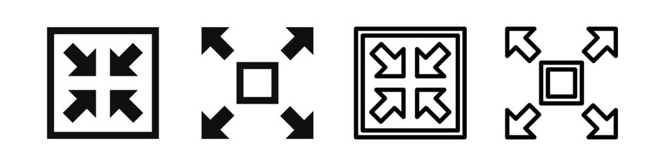 Expand and collapse screen icon inside a black square showing fullscreen and minimize arrows. Vector illustration of display size symbols designed for interface use and screen adjustment concept.