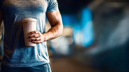 Athlete holding protein shake after gym workout