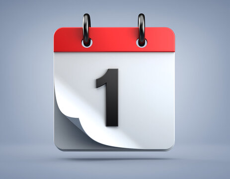 A 3D daily calendar showing the first day of the month