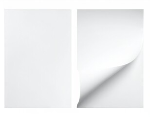 Two white papers; one curled corner, blank, simple