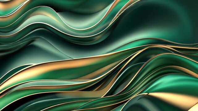 Abstract Flow: A captivating display of abstract forms, with swirling waves of emerald and gold, creating a luxurious and dynamic visual effect.