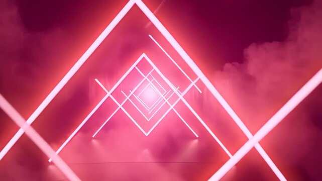 Geometric Pathway in Light: A stunning neon-lit geometric pathway stretches into the distance, its vibrant illumination creating a sense of forward momentum.  The play of light and shadow.