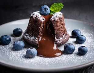 indulge in decadence a molten chocolate lava cake with fresh blueberries a symphony of sweetness and richness