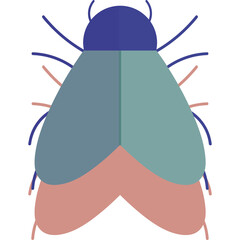 Stylized Insect Illustration Featuring Blue and Teal Wings With Pink Abdomen and Antennas on Transparent Background