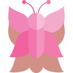Stylized Pink Butterfly Illustration with Transparent Background Flat Design Graphic Element