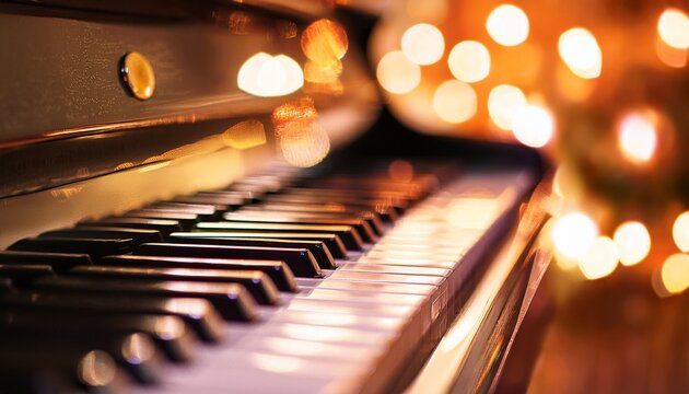 close up piano keys with blurred lights - Powered by Adobe