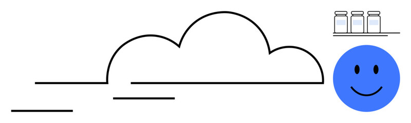 Cloud computing concept. Cloud computing is with a blue smiling face and three vials technology. Cloud computing enhances connectivity and personal engagement. Technology, connectivity, digital