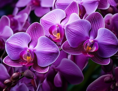 close up of vibrant purple orchids