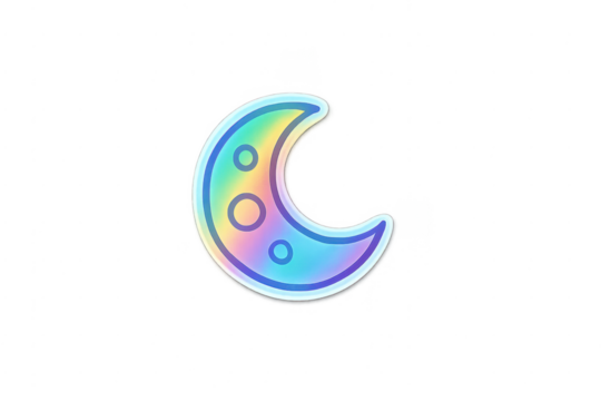 Holographic crescent moon sticker with iridescent colors - Powered by Adobe