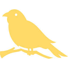 Yellow Silhouette of a Small Bird Perched on a Branch Against a Transparent White Background Simple Minimalist Graphic Design Element