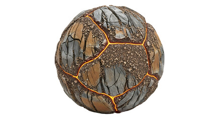 Cracked Sphere of Rocks, with Glowing Lava Veins, isolated on a transparent background, cutout, PNG
