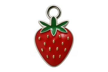 Strawberry fruit enamel jewelry charm pendant on transparent background