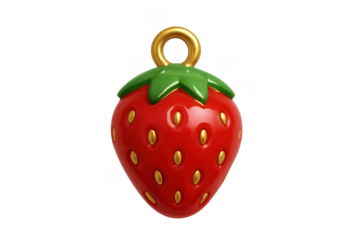 Strawberry fruit charm pendant with gold loop