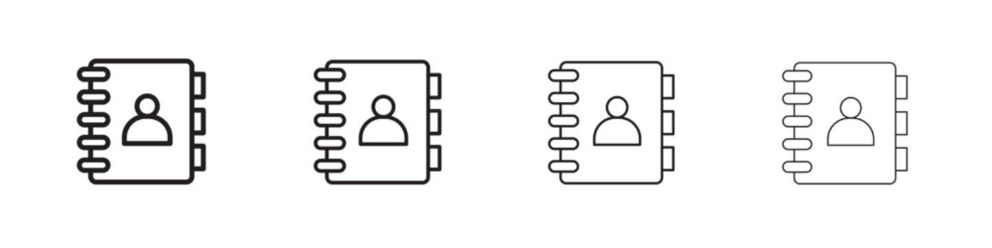 Address book icon set. A collection of simple black thin strokes icons