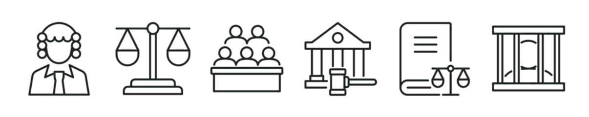 Court thin line icon set. Web minimal editable stroke icons