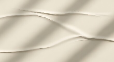 Elegant abstract background featuring softly crumpled, textured beige paper or fabric, subtly illuminated by natural light and delicate shadows, conveying a sense of calm and tactile beauty