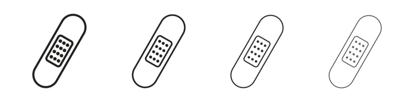 Band aid icon set. A collection of simple black thin strokes icons