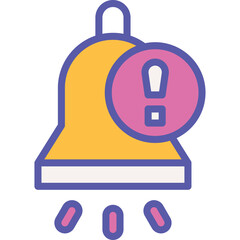 Yellow Bell Notification Icon With Purple Exclamation Mark And Dots On Transparent Background Alert Symbol