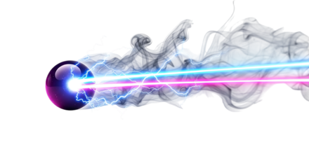 Glowing Orb, Emitting Blue and Pink Energy Beams Through Smoke and Lightning, isolated on a transparent background, cutout, PNG