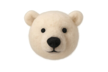 White needle felted polar bear head craft on transparent background