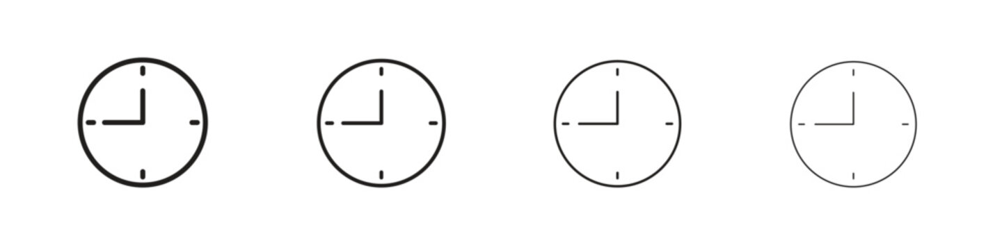Clock nine icon set. A collection of simple black thin strokes icons