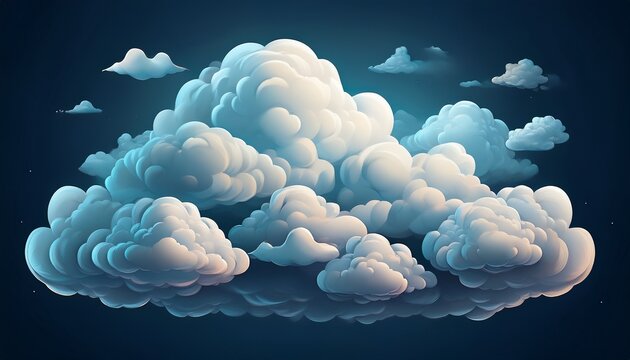 whimsical 3d rendered fluffy white clouds floating against a dark sky perfect for creative design projects and dreamy visuals