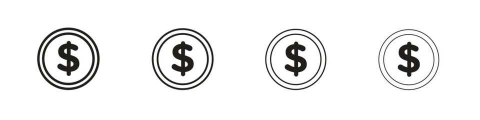 Obraz premium Coin icon set. A collection of simple black thin strokes icons