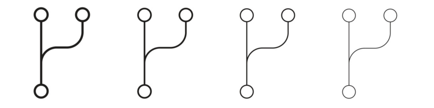 Code branch icon set. A collection of simple black thin strokes icons