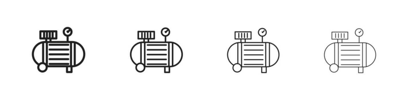 Compressor icon set. A collection of simple black thin strokes icons