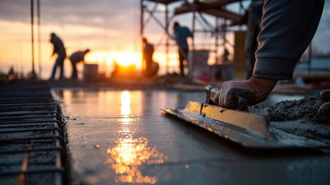 Construction Worker Smoothing Wet Concrete &mdash; finishing craft