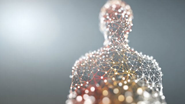 Abstract Healthcare AI Network Nodes Create Outline of Human Body in a Corporate Style With a Cool Color Palette