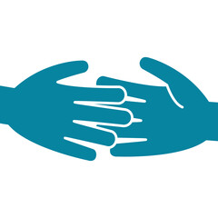 Turquoise Hands Interlocking In A Gesture Of Support And Unity Against A White Background Studio Shot