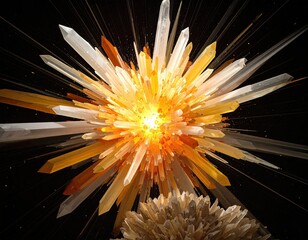 Radiating crystals burst from a bright, glowing center