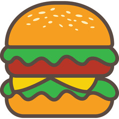 Stylized Hamburger Icon with Layers of Lettuce Tomato and Cheese on a Transparent Background Vibrant Colors Detailed Illustration of Fast Food Meal
