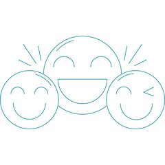 Three Happy Smiley Faces With Dashed Outline In Teal Color Expressing Joy And Laughter On A Transparent Background Simple Minimalist Vector Art