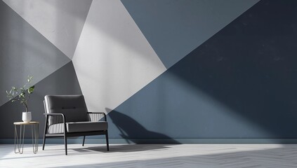 Ideas of living room blue Geometric Wall Art Paint Design color full style on wooden floor.3D rendering