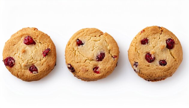 fresh white chocolate chip cranberry cookies isolated on white top view