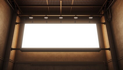 Horizontal rectangular white empty signage mock up of store, shop in shopping mall