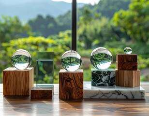 Crystal spheres reflect forest on blocks