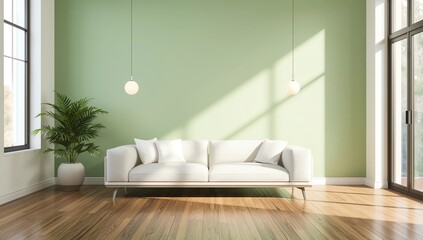 Ideas of green room Geometric Wall Art Paint Design color full style on wooden floor.3D rendering 