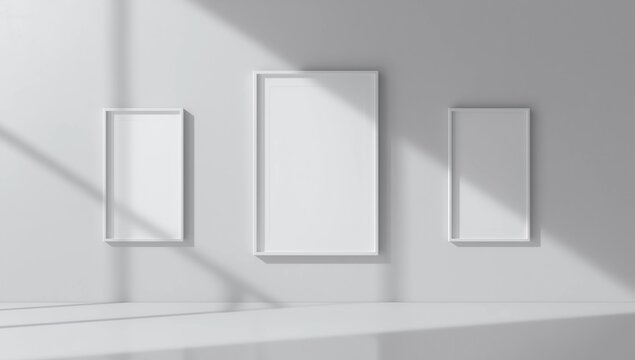 Gray background with three modern floating poster frames