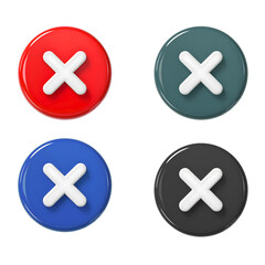 Obraz premium 3D Glossy Cancel Buttons Set, Cross Mark Icons for Delete, Close, or Error Actions